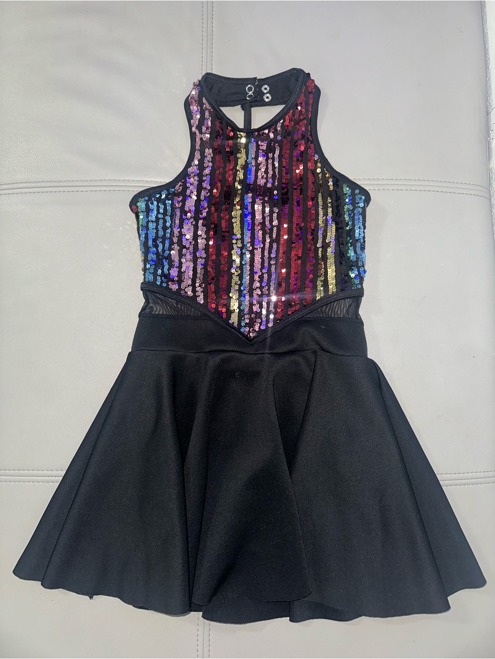 Weissman Black Skater Dress with Multicolor Sequin Bodice